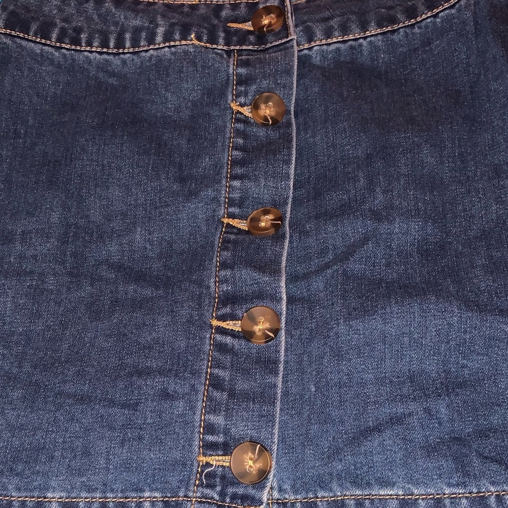 Blue denim button down skirt